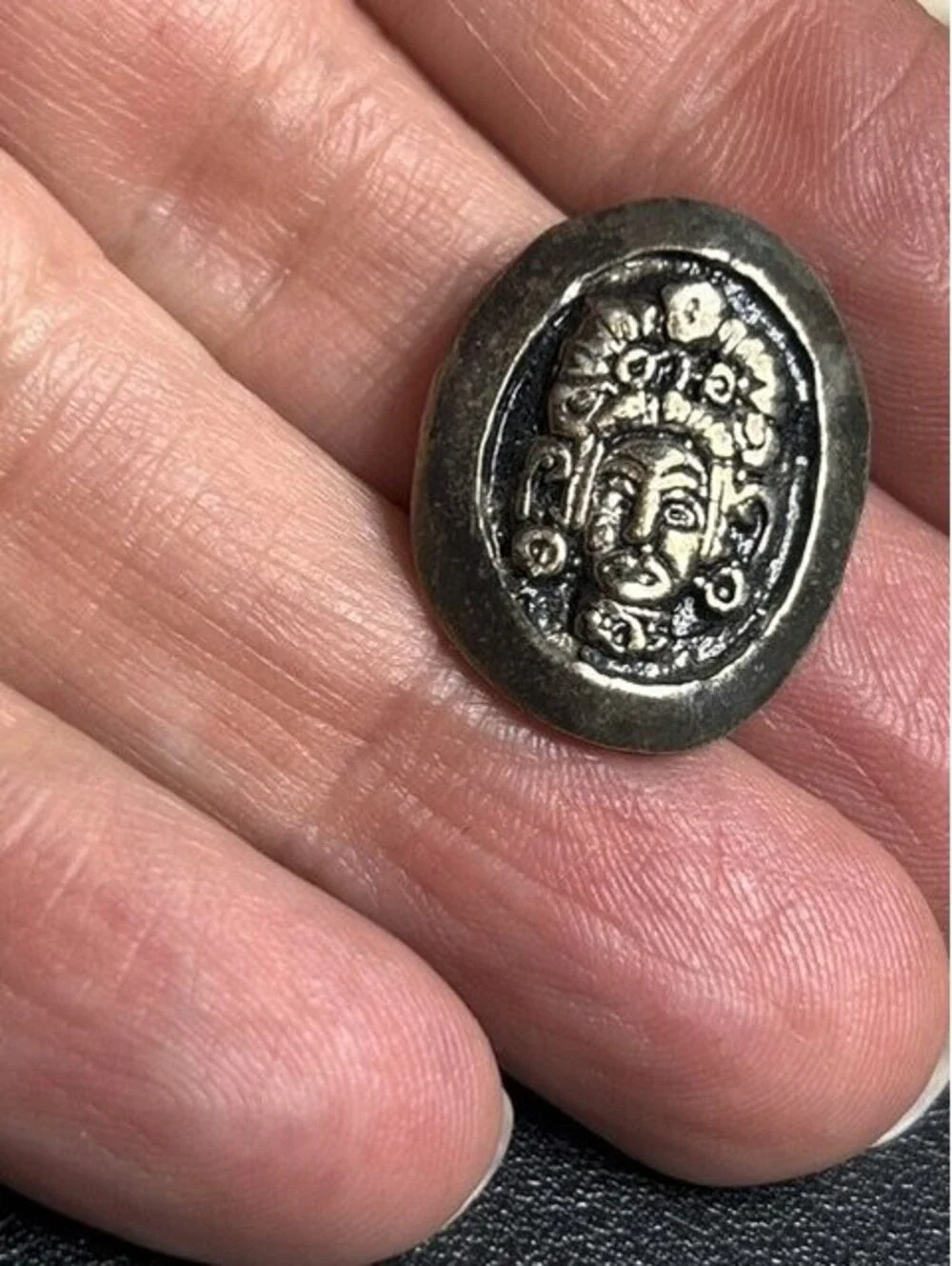B6571 Vintage Ganesha Mayan Style Sterling silver *unmarked Pendant 5.7g 1